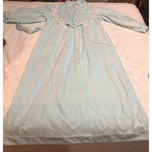 Gillian O’Malley Blue Embroidered Lace Trim Rolled Collar Long Sleeve Robe